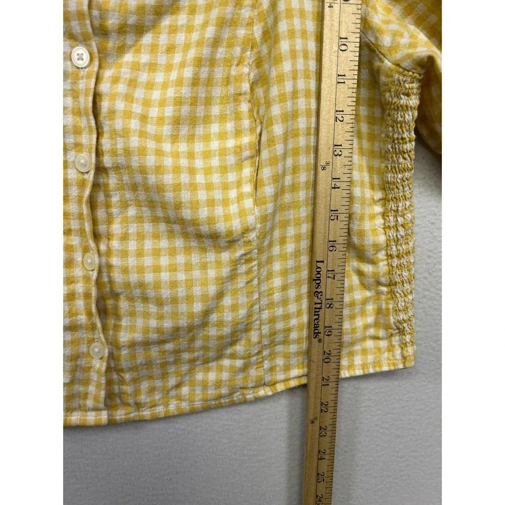 Cottagecore Old Navy Womens 2X Yellow Gingham Puff Sleeve Square Neck Crop Top